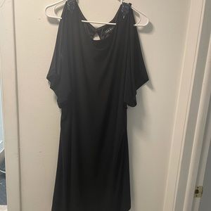 Plus Sized Sequin Open Shoulder Black Dress